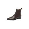 Botas Chelsea de bico quadrado delicadas de pele de cabra texturizada 2023 Outono e inverno de salto médio grosso Couro genuíno Versátil Botas curtas pequenas para mulheres
