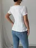 Roupas Femininas Transfronteiriças Europeias e Americanas Moda Verão Elegante Casual Camisa de Renda Gola Quadrada Laço Manga Curta Top