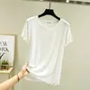 Camiseta de algodón tipo Bit de manga corta con volantes y cuello redondo, estilo nuevo primavera y verano, top casual de casa holgado de talla grande, color liso otoño