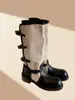 20264cm Salto Grosso Dobrável Dupla Utilização Fivela Cor Bloqueada Bico Redondo Botas de Equitação Meia-Panturrilha Sola Grossa Aumenta Altura Botas Longas para Mulheres