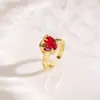 Anillo Abierto con Corona Roja Corazón Zirconia Transfronterizo Europeo y Americano Encanto Personalizado Anillo para Mujer de Uso Diario Joyería