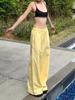 Pantalones Casuales Amarillo Limón Dopamina para Mujer Verano Delgados de Secado Rápido Pantalones Rectos Largos Adelgazantes de Cintura Alta para Cabello