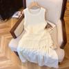 Foto real 2025 verano nuevo minimalista alta gama industria pesada encaje calado costuras vestido chaleco encaje mujer