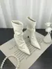 Botas holgadas de tacón alto y punta fina 2026 Otoño/Invierno estilo coreano moda botas de media pantorrilla plisadas sin cordones tacón fino moda botas ajustadas