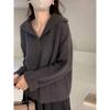 Suéter Gola Lapela Design de Veludo de Guaxinim Manga Raglã Feminino Outono e Inverno Popular Novo Estilo Preguiçoso e Gentil Tricô Grosso Cor Damasco