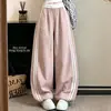 Calça feminina de listras coloridas secagem rápida perna curva 2026 verão novo cintura alta solta modeladora versátil casual perna larga longa