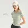 Ropa Deportiva de Secado Rápido para Mujer Verano Camiseta de Yoga Sin Costuras Ropa Deportiva Fitness Yoga Transpirable Cintura Ropa de Manga Corta para Yoga