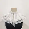 Estilo Mori Girl Japonés y Coreano Dulce Vintage Doble Capa Algodón Encaje Bordado Versátil Cuello de Muñeca Lolita con Cordones Cuello Falso
