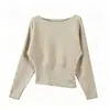 Nuevo Diseño Otoño/Invierno 2026 Top de Manga Larga Batwing Adelgazante con Botones, Plisado y Hombro Descubierto para Mujer