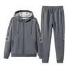 Conjunto Deportivo Casual de Dos Piezas para Hombre Talla Grande de Primavera y Otoño, Sudadera con Capucha, Conjunto de Cárdigan Moderno, Estampado al por Mayor