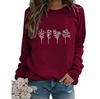 Fuentes de comercio exterior transfronterizo de suéter de cuello redondo estampado de cuatro malezas y flores silvestres top para mujer talla europea talla grande holgado