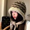 Gorro de Punto Estilo Étnico para Mujer Invierno Pasamontañas Gorro Bolsa Doble Propósito Cálido Felpa Pila Lana Gorro de Moda
