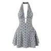 Atacado 2025 Primavera Nova Estilo Europeu e Americano Feminino Estampa de Bolinhas Decote V Profundo Alça no Pescoço Vestido Slim 8102