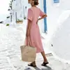 Estilo Nuevo Primavera/Verano 2026 Bestseller de Amazon Vestido Largo Sexy de Cuello V Manga Corta Fruncido a Cuadros