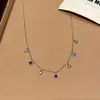 Collar Colgante Flor de Cuatro Hojas Japonesa y Coreana Transfronterizo, Joyería de Circonita con Piedras Preciosas de Colores, Cadena para Clavícula de Moda Europea y Americana, Collar Versátil de Lujo Ligero