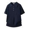 Camisa Polo de Punto de Color Sólido Estilo Old Money para Hombre, Modelo Verano 2026, Cuello Campana, Camiseta Ligeramente Madura de Manga Corta para Negocios, Ropa para Hombre para el Trayecto al Trabajo