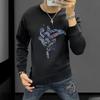 Camisola dos homens Primavera e Outono moda nacional impresso pullover bottoming camisa slim fit bonito 360g casual T-shirt jaqueta