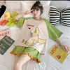 Pijamas de Verano para Mujer Set de Manga Corta y Shorts Mujer Dibujos Animados Suelto Casual Versión Coreana Color en Contraste Ropa de Dormir Dropshipping
