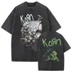 Camiseta Masculina Korn Ftl 25 Follow the Leader Estampada Frente e Verso Rock Gothic Casual Oversized Masculina