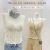 Camisole Colete Renda Retro Francês Luxo Leve com Lã Integrada para Outono e Inverno, Corte Justo e Costas Bonitas