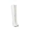 Botas de cano alto com zíper lateral para outono e inverno, botas longas de couro patente para comércio exterior, bico redondo, plataforma impermeável, salto ultralongo, botas femininas plus size com salto agulha
