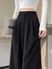 Pantalones de traje negros para mujer, nuevo modelo de otoño, talla grande, para cuerpo tipo pera, gran ocultación de cadera, corte recto ajustado pierna ancha
