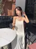 Plus Size Plissado Preguiçoso Estilo Sling vestido Feminino Verão Cor Sólida Vestido Longo Solto Slim Look Chiba Vestido
