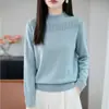 Nuevo suéter de punto sin costuras de cuello medio alto para otoño e invierno para mujer, suéter holgado de punto calado, ropa para mujer con un toque de alta gama, top de manga larga