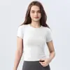 AMI MEDEA Ropa Deportiva Manga Corta Ajustada Running Sin Costuras Traje de Fitness Camiseta Corta Color Sólido Traje de Yoga Top para Mujer