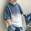 Camiseta infantil de manga curta para meninos, estilo coreano de verão, nova, moderna, solta, roupa de verão, vestuário infantil, blusa de meia-manga para meninos 6