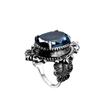 Anillo de topacio azul marino transfronterizo Chenrui Wish, joyería de mano con forma de huevo de ganso de plata tailandesa retro europea y americana.