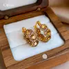 Pendientes Redondos con Incrustaciones de Diamantes Retro Otoño e Invierno, Bañados en Oro Real de 18K, Lujo Accesible, Pendientes de Alta Gama, Pendientes de Moda y Exquisitos para Mujeres