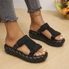 Transfronterizo Nuevo talla grande Suela gruesa Ligeras Pantuflas tejidas Zapatos de mujer Nuevo Europeo y americano Casual Lana Punta redonda Sandalias romanas