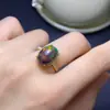 Anillo de Ópalo Negro Natural con Partículas Grandes, Plata 925 Incrustada con Color Fuego, Joyería de Tesoro de Buen Color, Anillo para Mujer, Dedo Estilo Palacio
