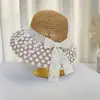 Chapéu de Palha com Renda Feminino Verão Novo Palha Vazado Chapéu Protetor Solar Fita de Laço Beira-Mar Proteção Solar Chapéu Protetor