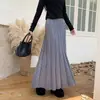 Falda plisada de punto para otoño e invierno, falda larga de línea A adelgazante de cintura alta con dobladillo fluido, nueva falda elegante para commuting para mujer
