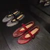 Sandalias de Malla con Pedrería para Mujer Zapatos Mary Jane Primavera Nueva Piel Genuina Malla Punta Redonda Tacones Planos Sandalias de Malla para Mujer Mujer