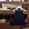 25 Ropa Verano Bebé Niña Vestido Chaleco Cuello Azul Marino Dulce Estilo Universitario Lazo Falda Plisada vestido 50