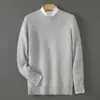 Novo suéter masculino casual de negócios em lã pura com ponto de favo de mel, suéter de cashmere autêntico de luxo leve em cor sólida, tricô de gola redonda