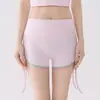 Shorts de Yoga com Cordão Cintura Alta Levanta Bumbum Ajustável Anti-Exposição Respirável Emagrecimento Pilates Shorts de Treino Mulher
