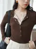 Cuello tipo Henry suave Tencel lana sentido del diseño falso dos piezas camiseta base top mujer otoño ropa interior camiseta de manga larga ajustada