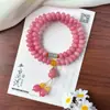 Pulsera de Semillas de Bodhi Rosa Cereza para Mujer, Cuentas Dobles Circulares de Semillas de Bodhi tipo Ábaco, Nuevas Cuentas de Oración de Mano Estilo Chino, Mayoreo