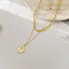 Chique de Celebridade da Internet Nicho Dourado Multi-camadas Colar de Moedas Elegante Versátil Corrente para Clavícula Corrente de Pescoço Destacável Luxo Acessível