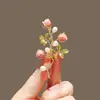 Corsage Floral Pontilhado Pérola Retrô Acessórios de Roupa Cheongsam Feminino Rosa Broche Série Pastoral Galho de Flor