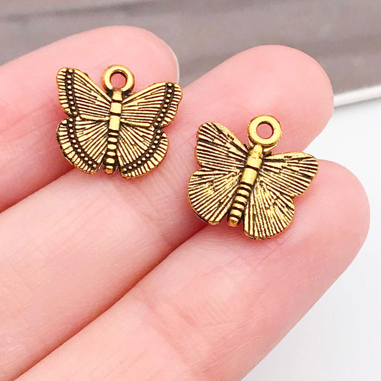 20177-X-古金锌合金昆虫蝴蝶12x12mm-0.5g.