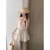 Cárdigan de Punto Hueco Suave y Juvenil Estilo Coreano para Mujer, Vestido con Tirantes Fruncidos para la Temporada de Primavera