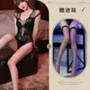 Combinación de Ropa de Red Jacquard Europea y Americana Mono de Entrepierna Abierta Lencería Sexy Recortes Sexy Tallas Grandes Medias Tentación