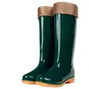 Botas de lluvia de moda para mujer, acolchadas de algodón, cálidas, de caña alta, para exteriores, impermeables, suela gruesa, antideslizantes, ligeras, zapatos de goma de trabajo, cubrebotas, otoño e invierno