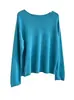 Malha azul lago! Cardigã de tricô de manga longa com bainha dobrada e um ombro só, um top de tricô de caimento solto para o início do outono que ilumina a tez, estilo feminino H091209