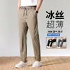 Pantalones Casuales de Seda Helada de Alta Elasticidad Transfronterizos para Hombre 2026 Nuevo Pierna Recta Moda Color Sólido Pantalones Cómodos Verano para Hombre